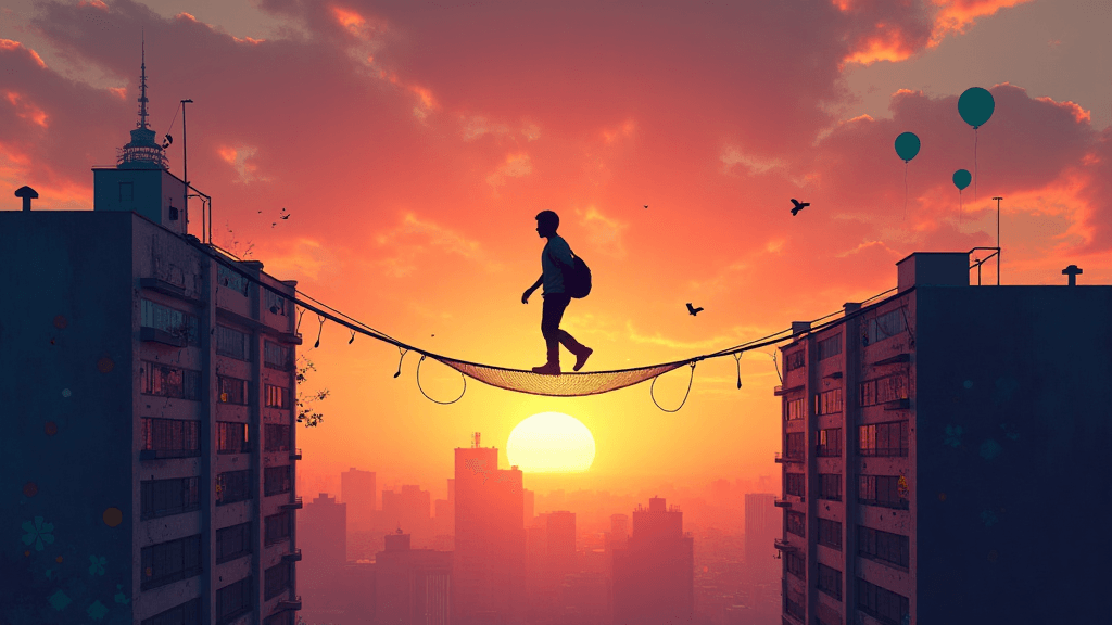 freelancer walking tightrope toward emergency gig worker funding